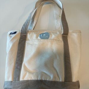 Lands' End Canvas Medium Tote in Cream with Taupe Trim